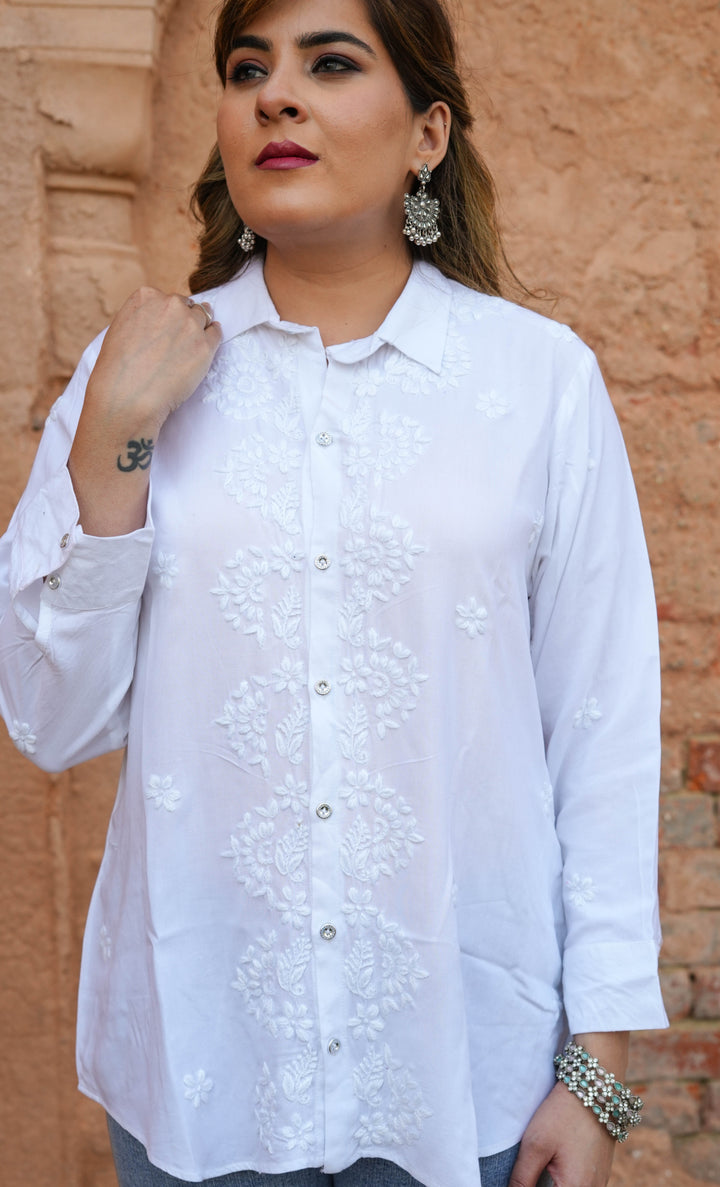 White Rayon Chikankari Short kurta -Custom Made