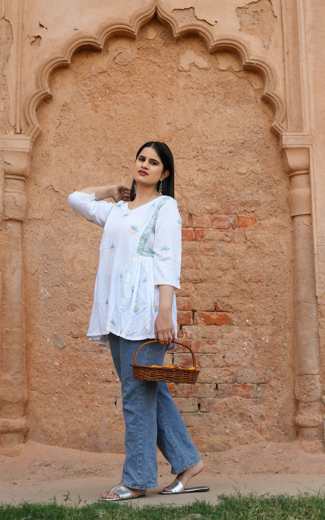 White Rayon Chikankari Short kurta -Custom Made