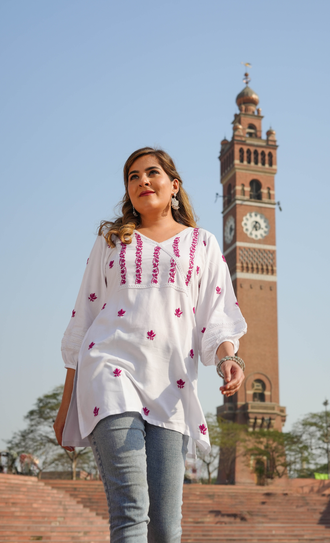 White Rayon Chikankari Short kurta -Custom Made