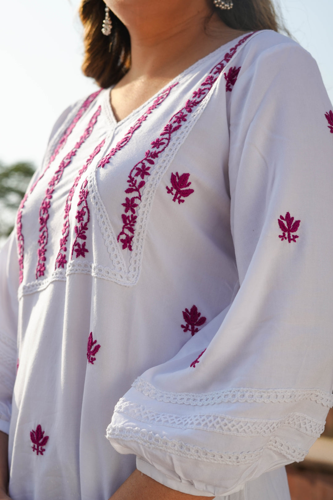 White Rayon Chikankari Short kurta -Custom Made