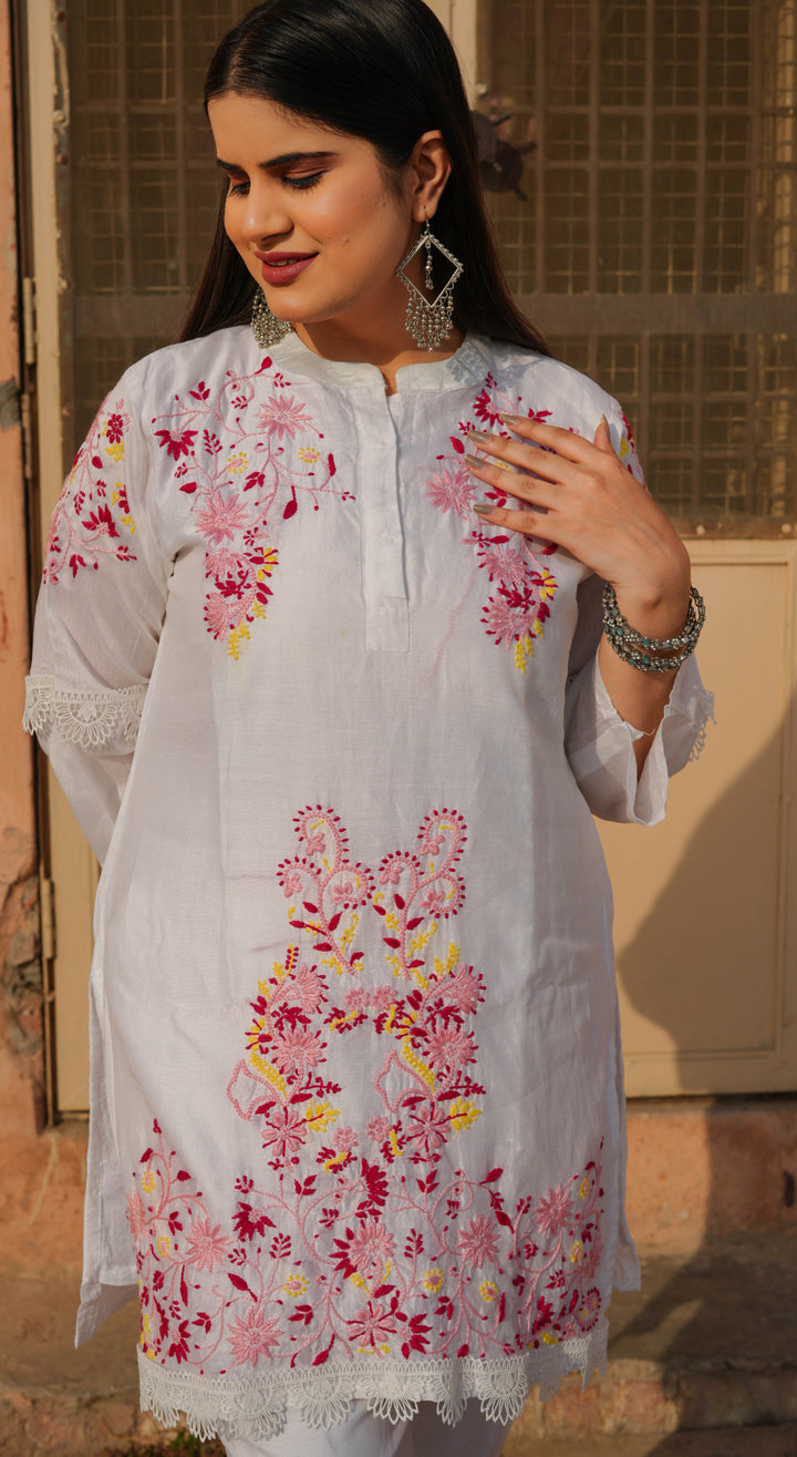 White Chanderi Chikankari Co-ord Set -Custom Made