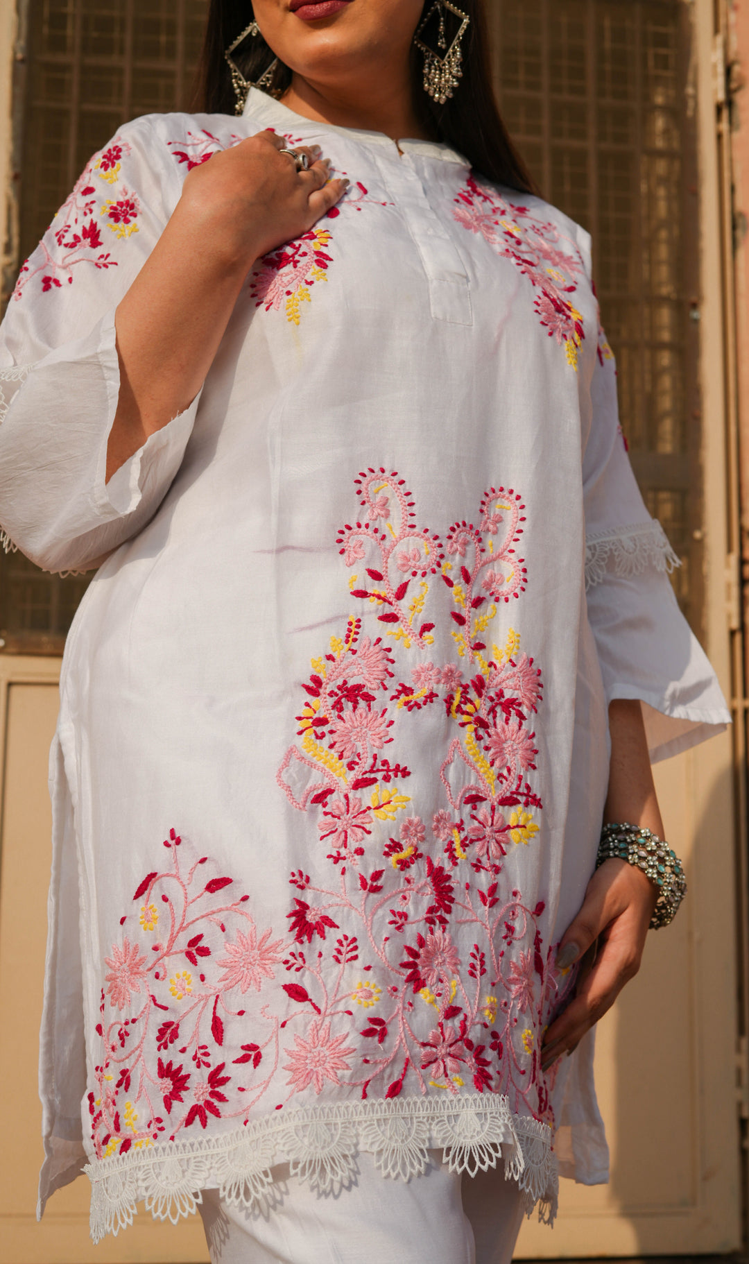 White Chanderi Chikankari Co-ord Set -Custom Made