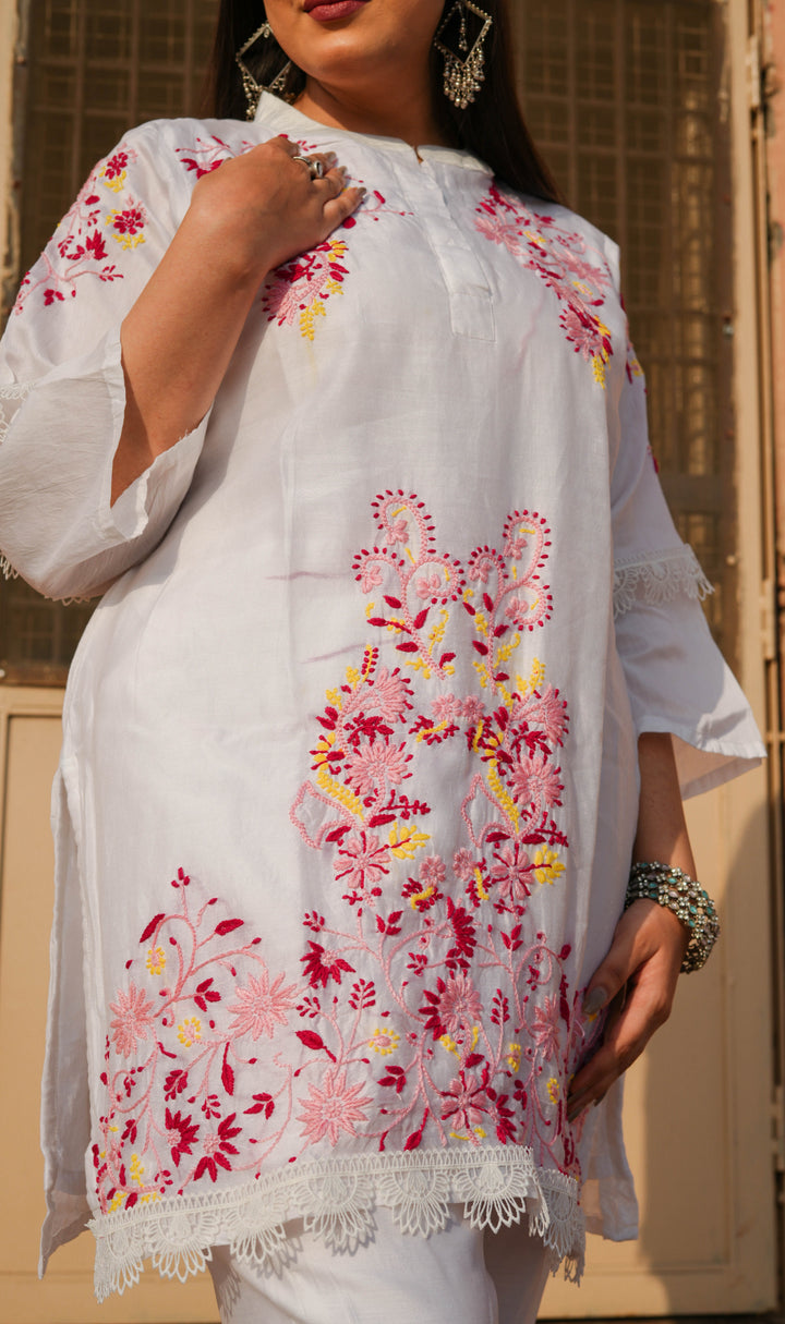 White Chanderi Chikankari Co-ord Set -Custom Made