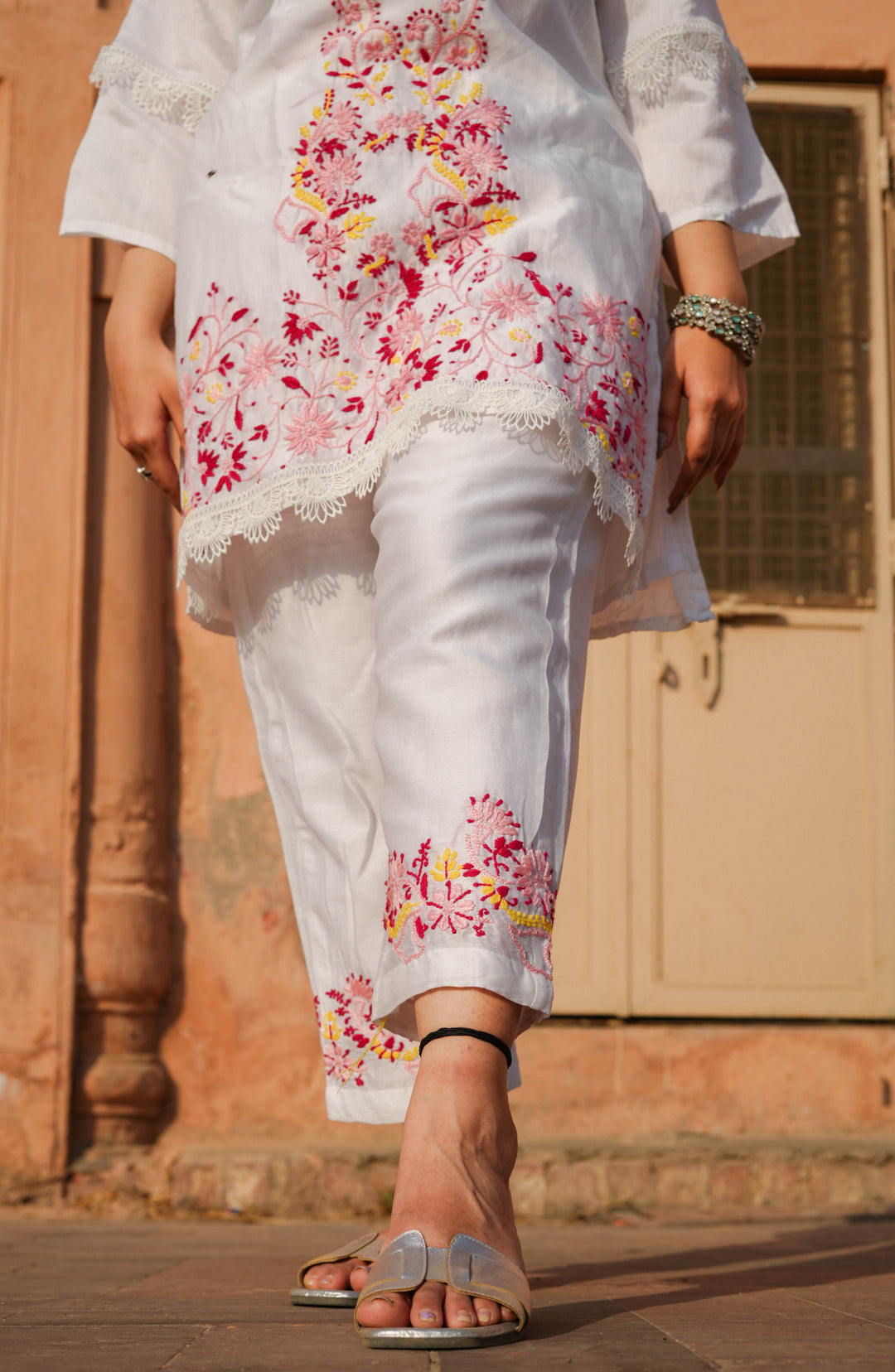 White Chanderi Chikankari Co-ord Set -Custom Made