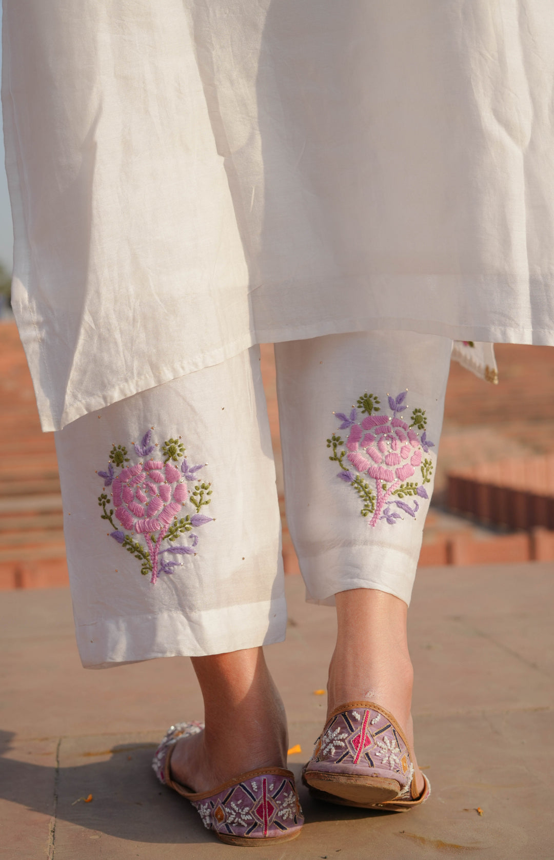 White Chanderi Chikankari Suit Set -Custom Made