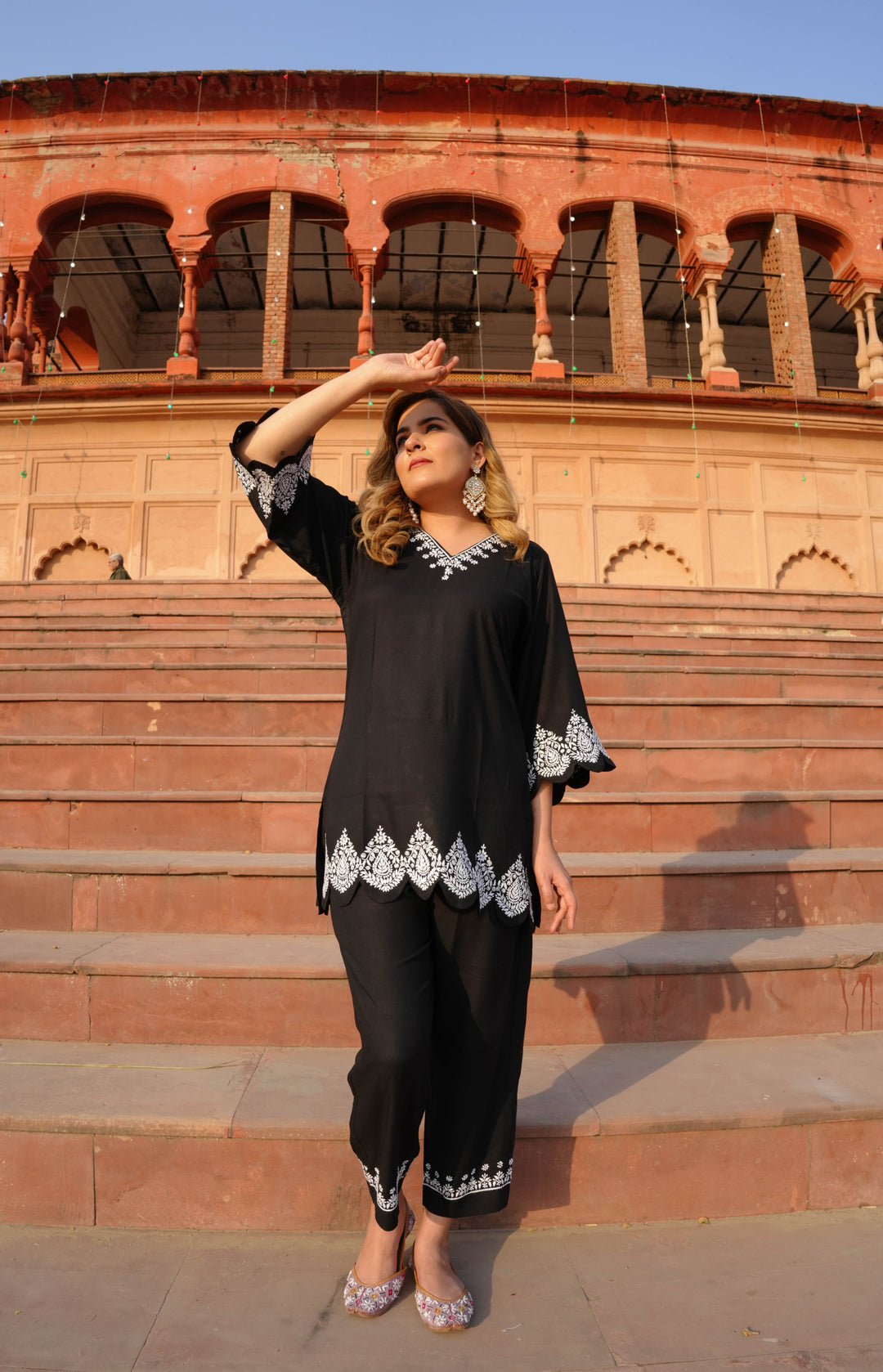 Black Rayon Chikankari Co-ord Set