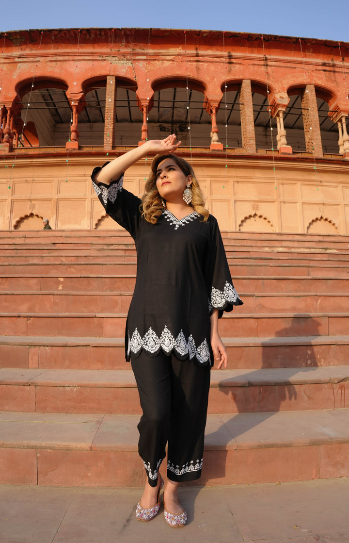 Black Rayon Chikankari Co-ord Set