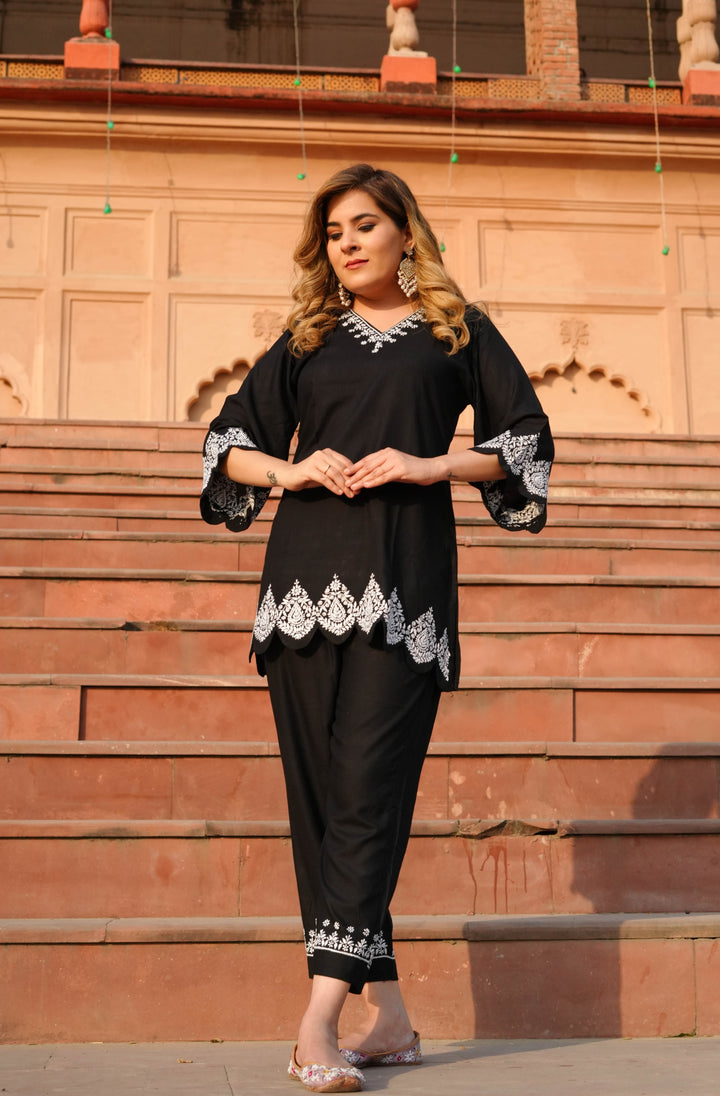 Black Rayon Chikankari Co-ord Set
