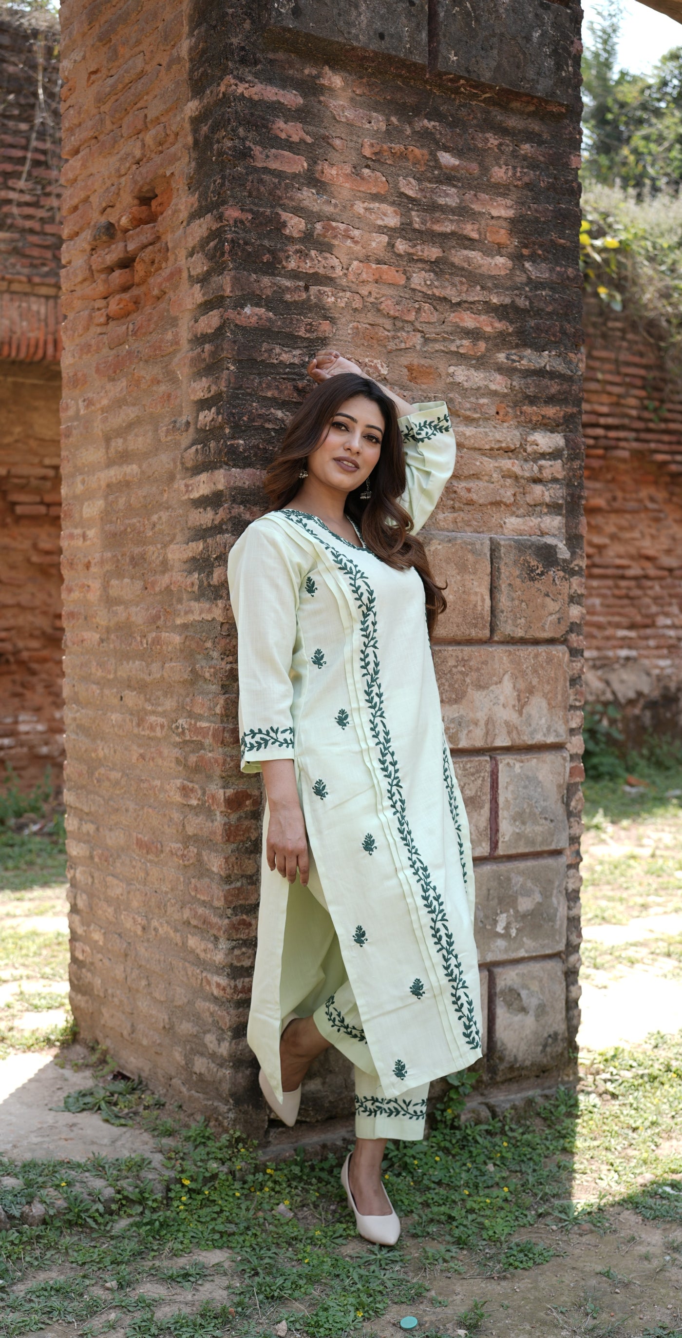 Lemon Green Chikankari Co-ord set -Custom Made