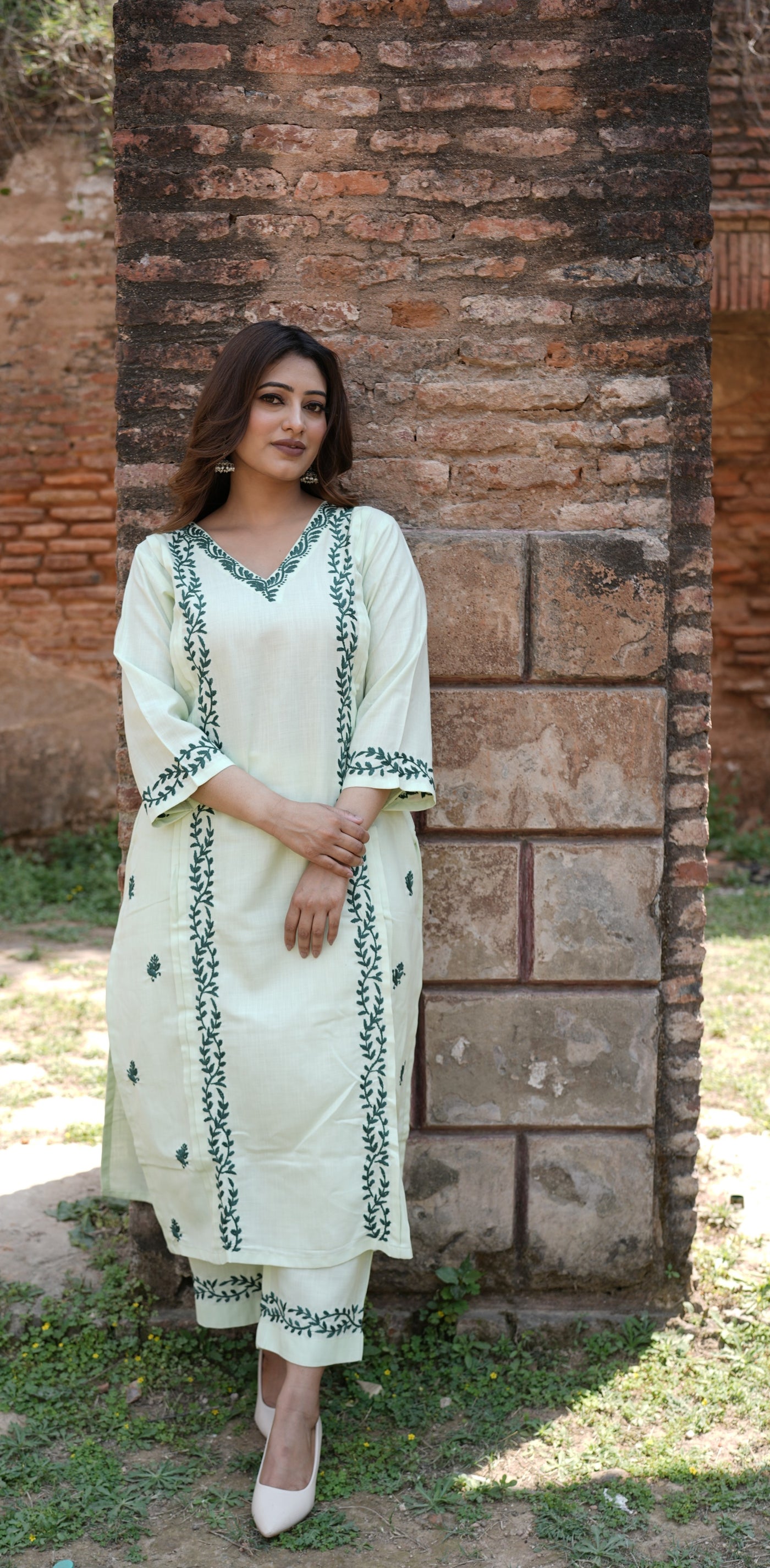 Lemon Green Chikankari Co-ord set -Custom Made