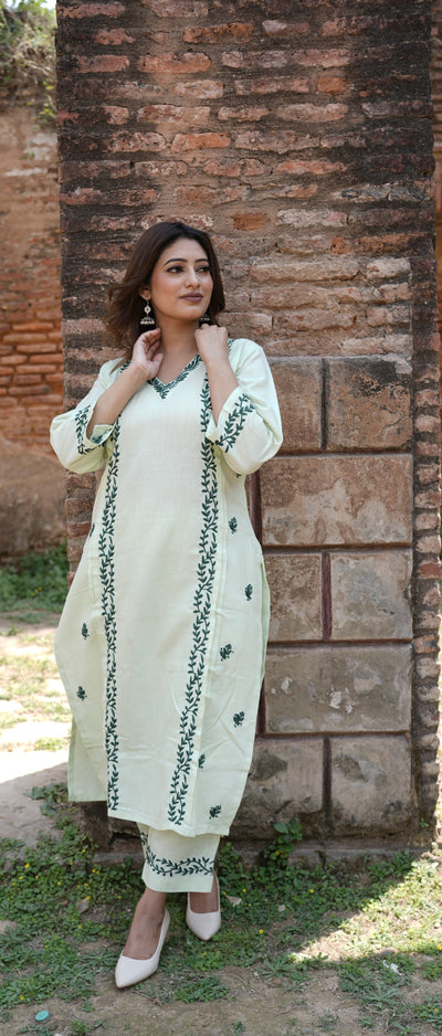 Lemon Green Chikankari Co-ord set -Custom Made