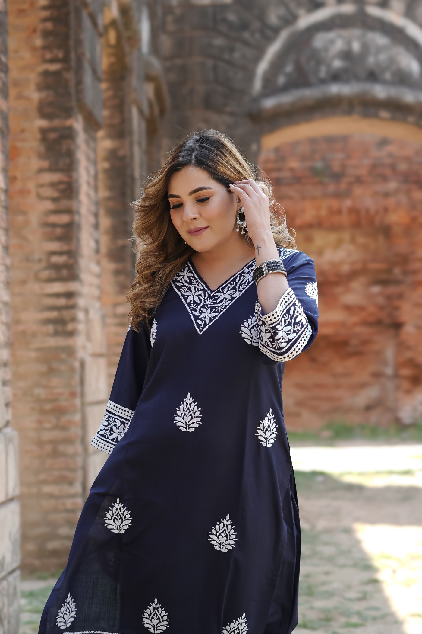 Navy Blue Chikankari Co-Ord Set- Custom Made