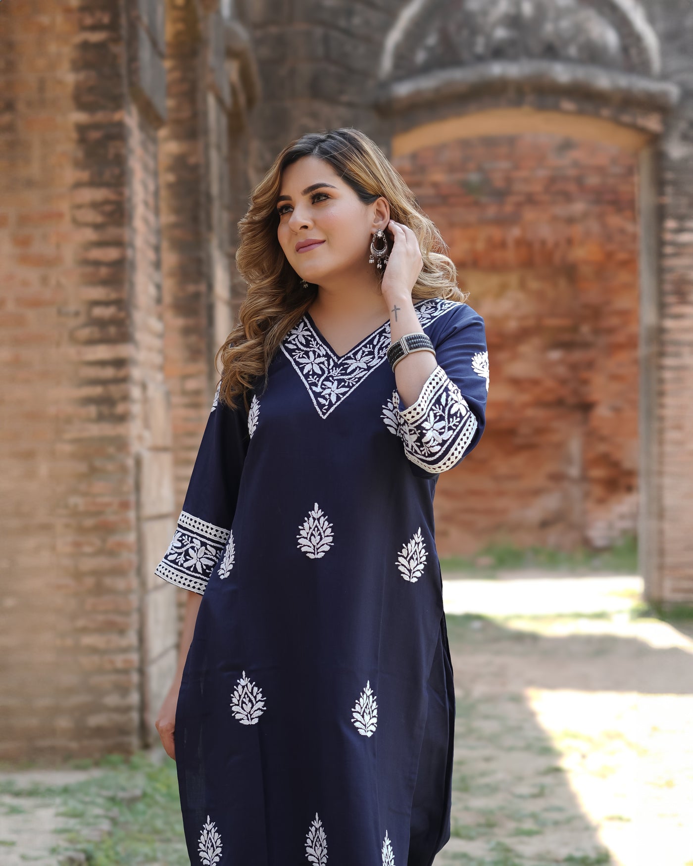 Navy Blue Chikankari Co-Ord Set- Custom Made