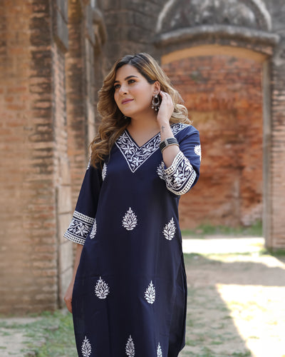 Navy Blue Chikankari Co-Ord Set- Custom Made