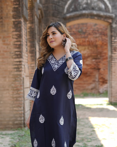 Navy Blue Chikankari Co-Ord Set