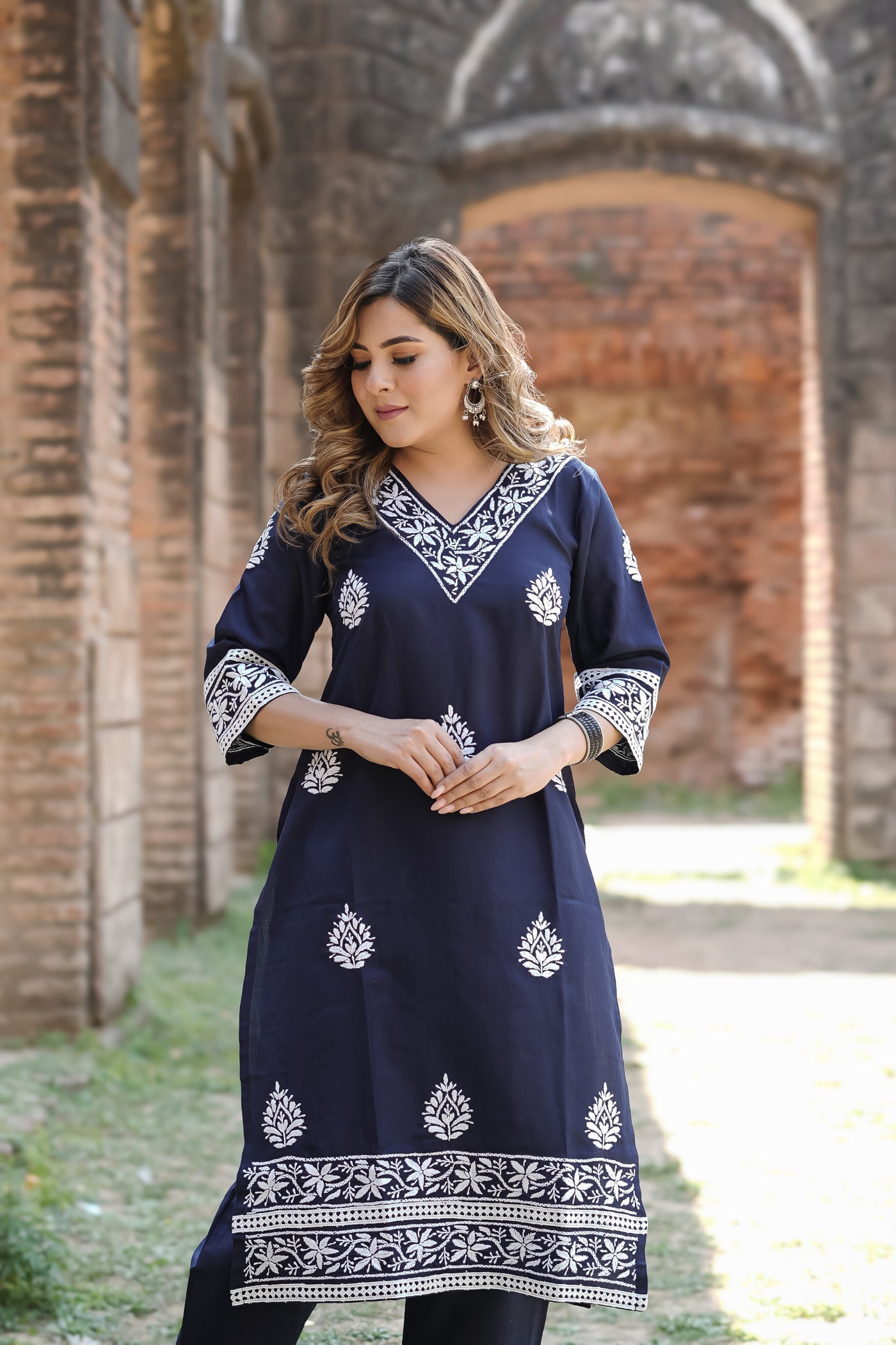 Navy Blue Chikankari Co-Ord Set- Custom Made