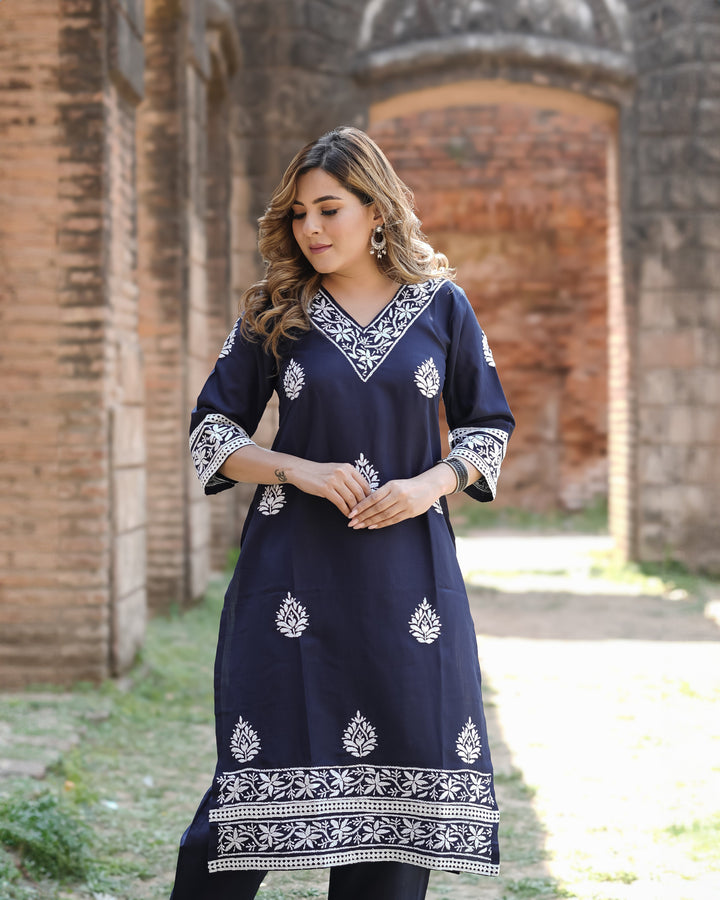 Navy Blue Chikankari Co-Ord Set