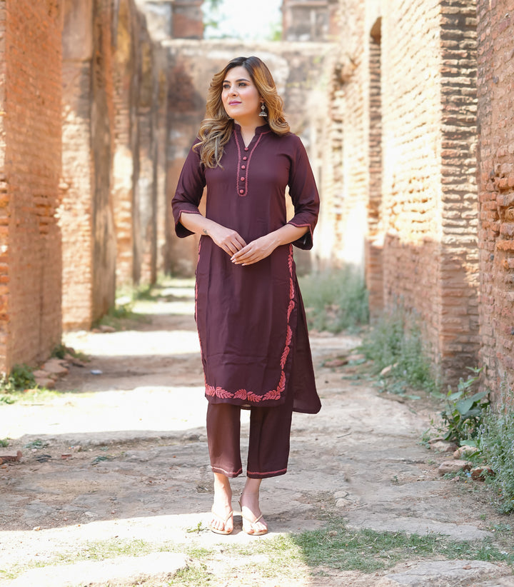 Brown Rayon Chikankari Set
