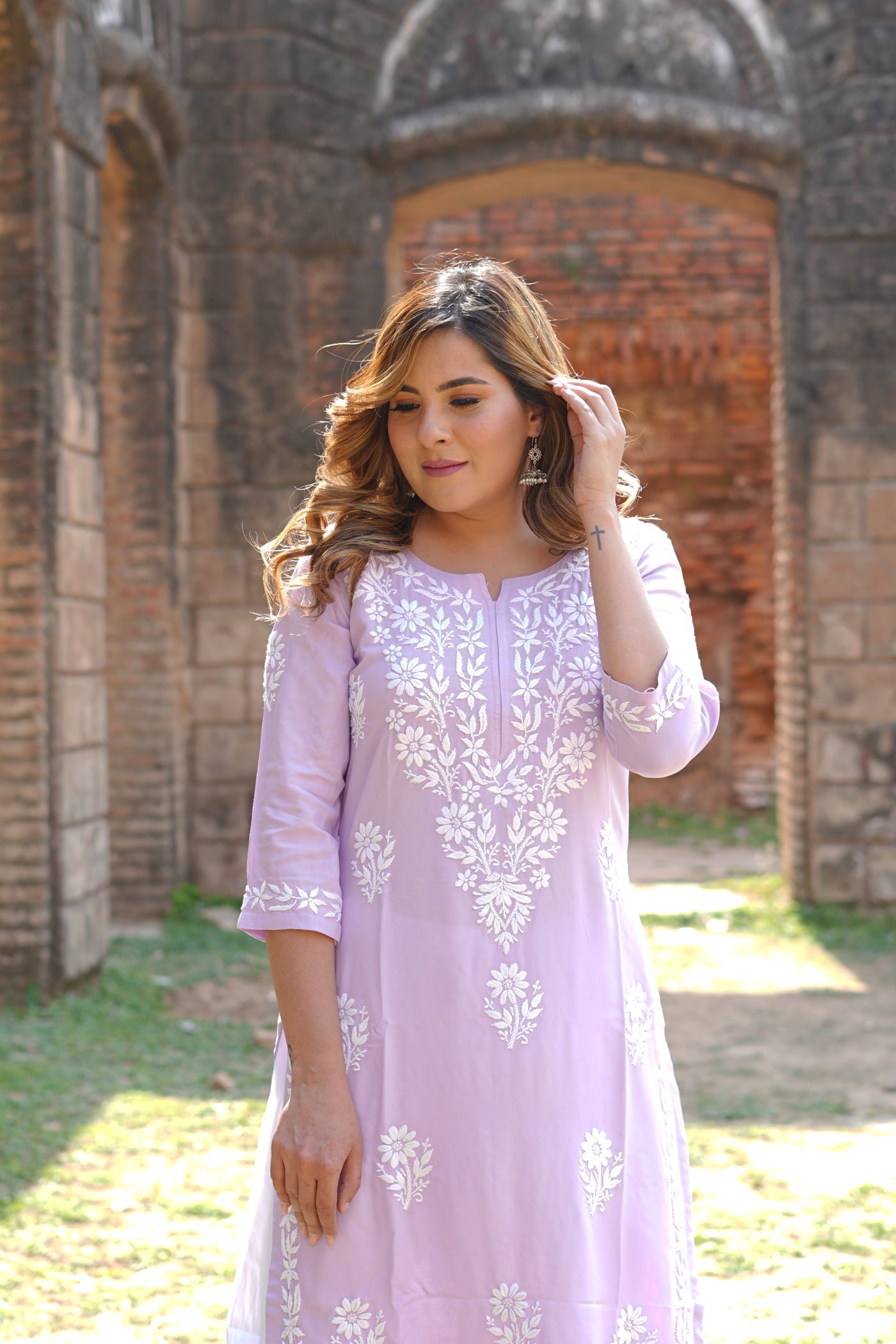 Lavender Rayon Chikankari Kurta -Custom Made