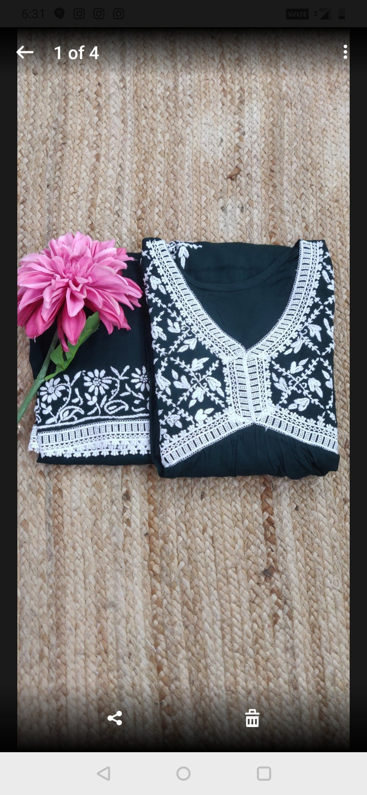 Dark Green Rayon Chikankari Alia Set