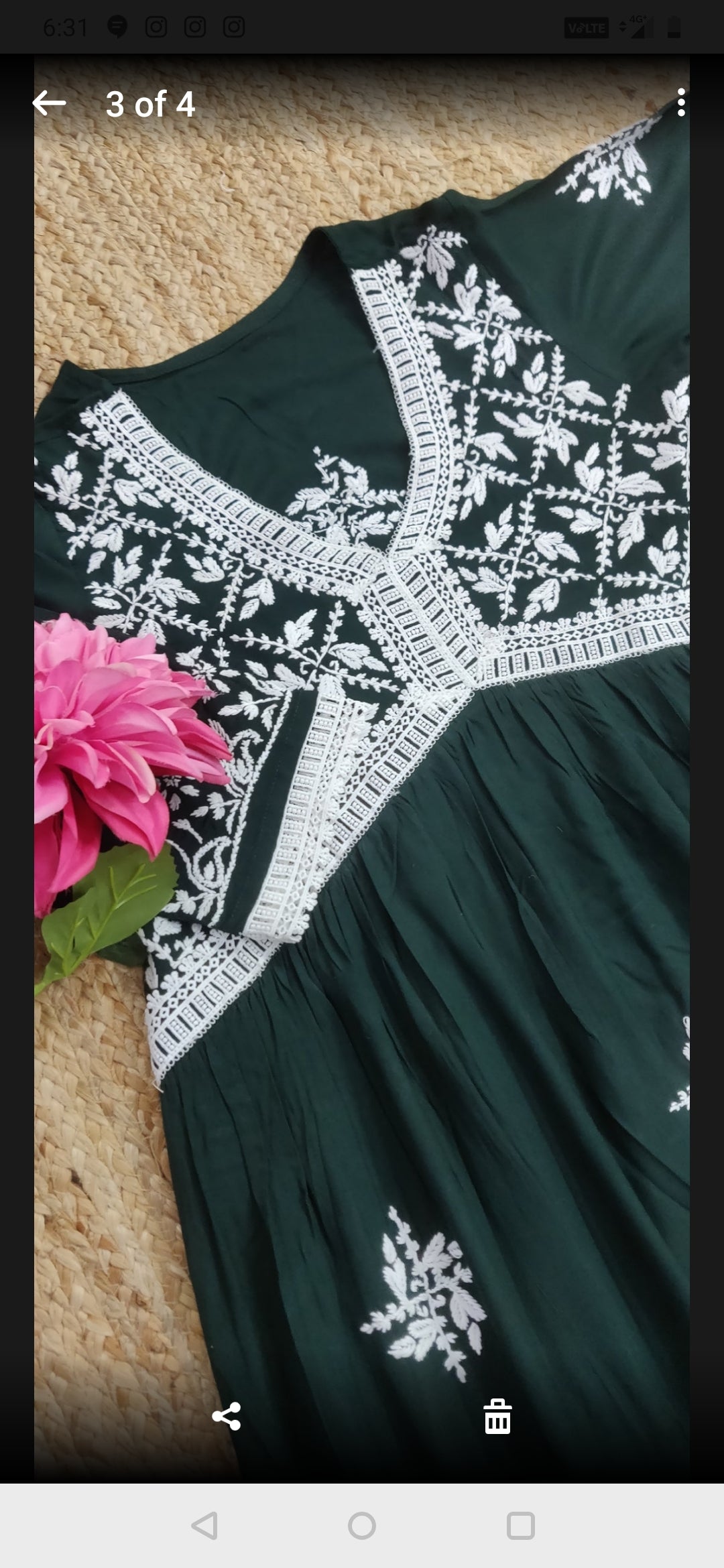 Dark Green Rayon Chikankari Alia Set