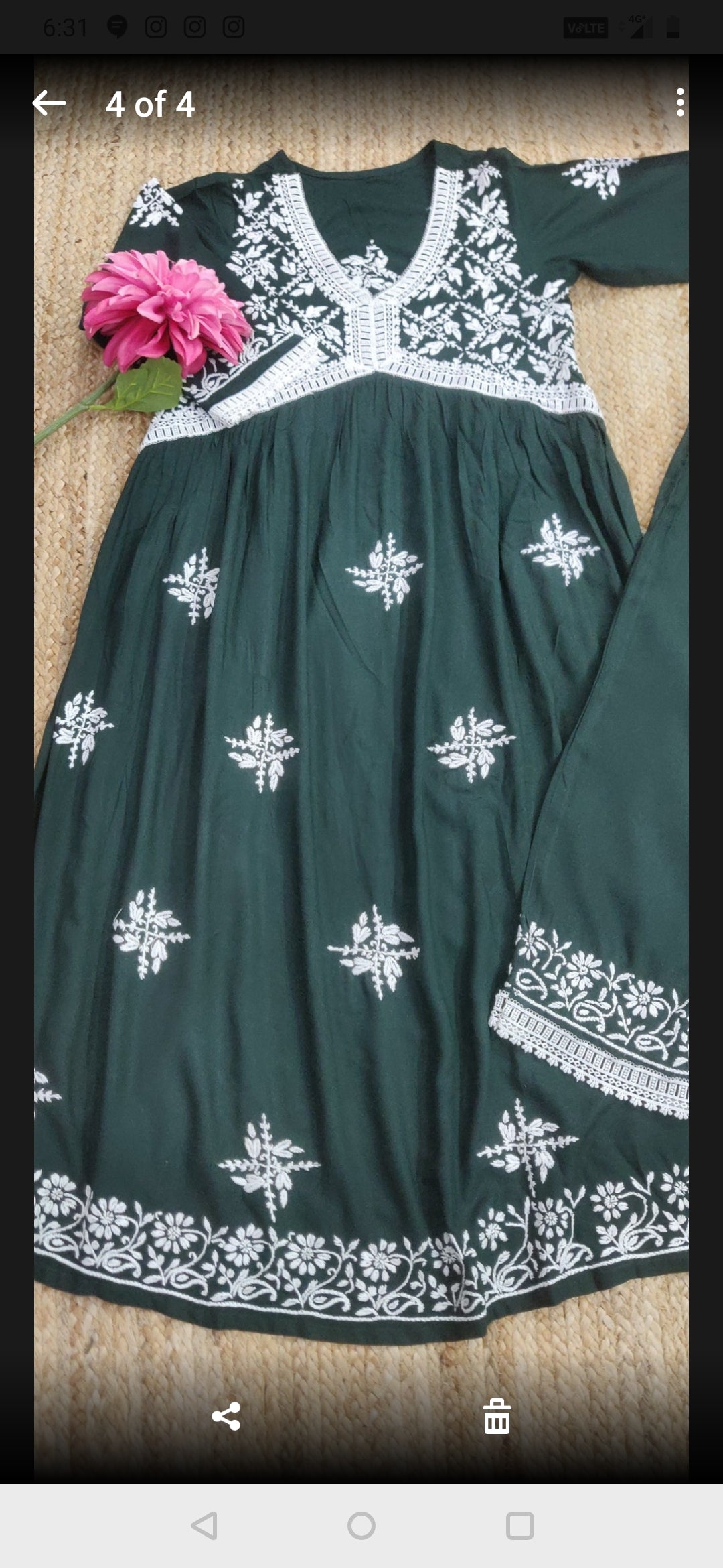 Dark Green Rayon Chikankari Alia Set