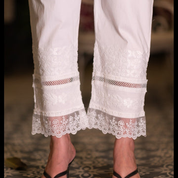 White Stretchable Chikankari Pant -Custom Made