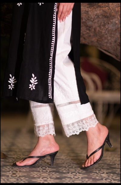 White Stretchable Chikankari Pant -Custom Made