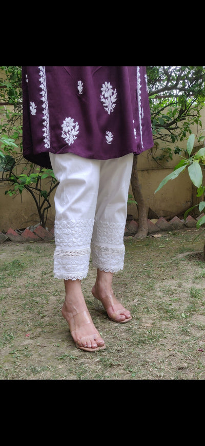 White Stretchable Chikankari pant