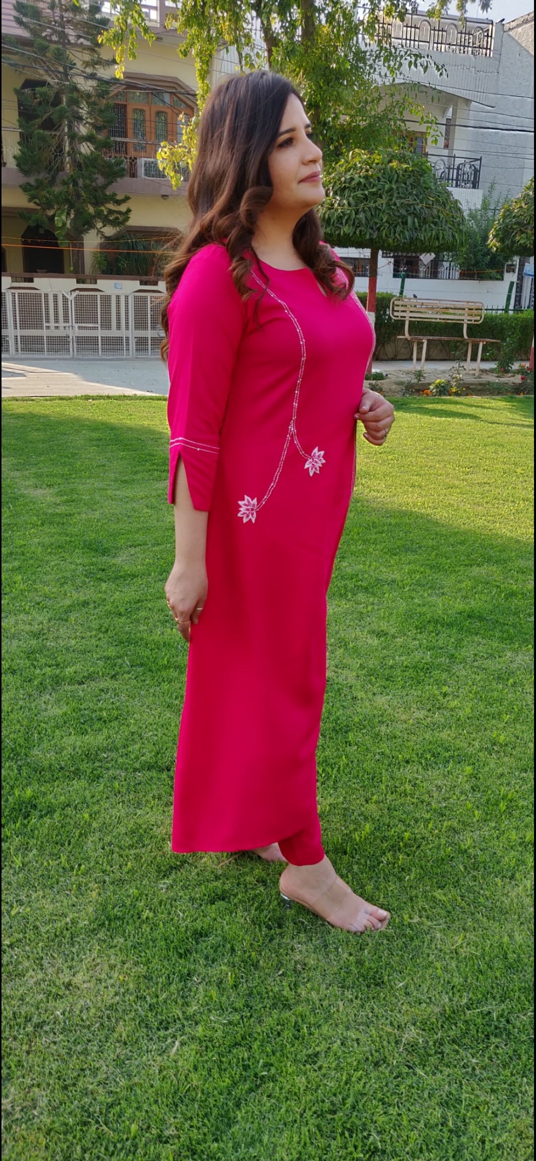 Rani Pink Rayon Kurta Pant Set