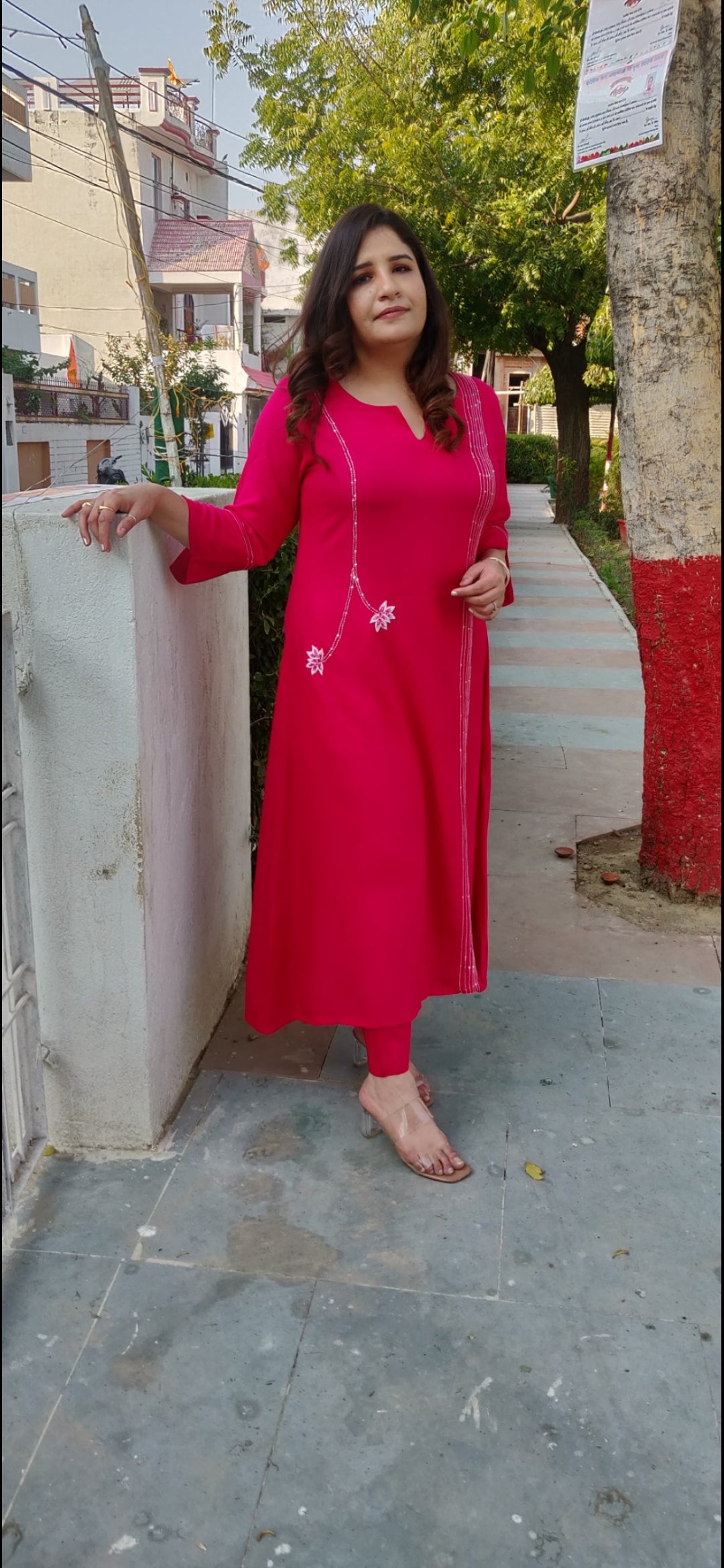 Rani Pink Rayon Kurta Pant Set -Custom Made