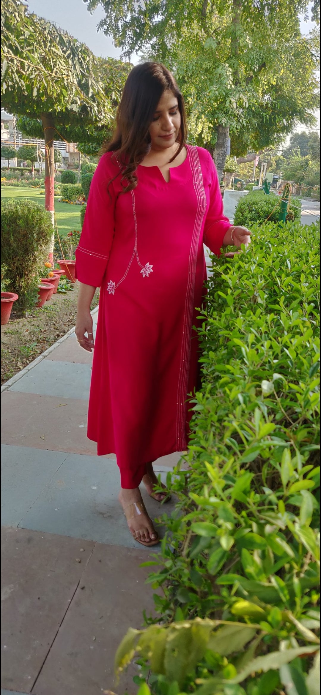 Rani Pink Rayon Kurta Pant Set