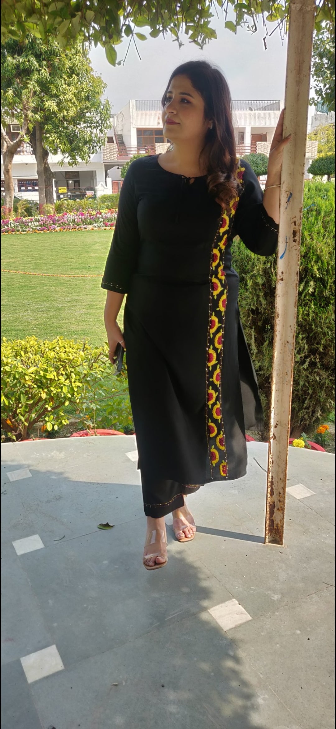 Black Rayon Chikankari Kurta With Pant Set -Custom Made