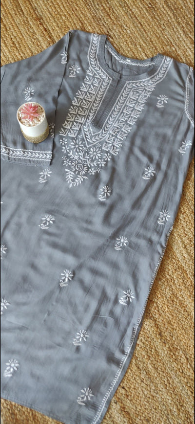 Grey modal Chikankari Kurta