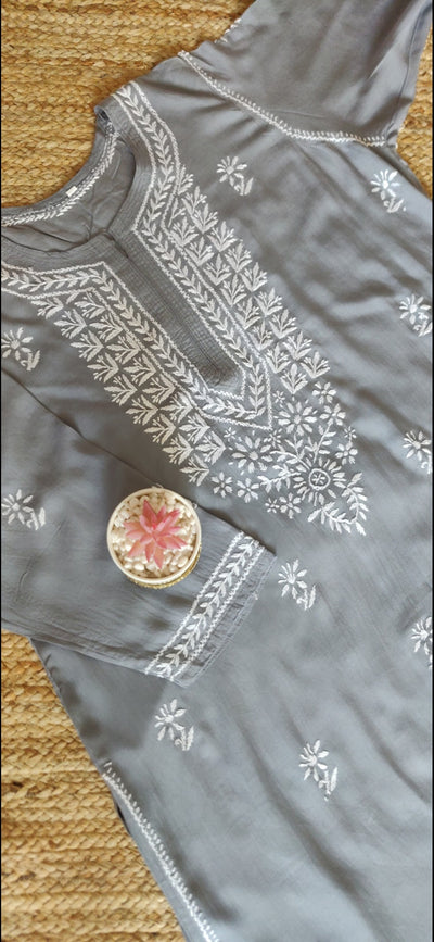 Grey modal Chikankari Kurta