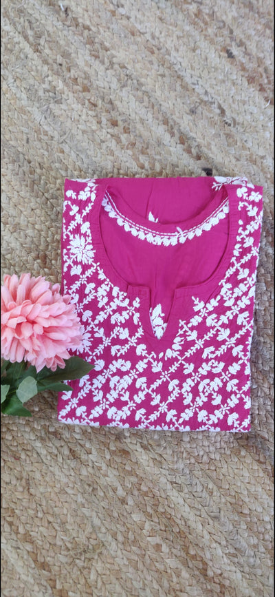 Pink Cotton Chikankari Kurta