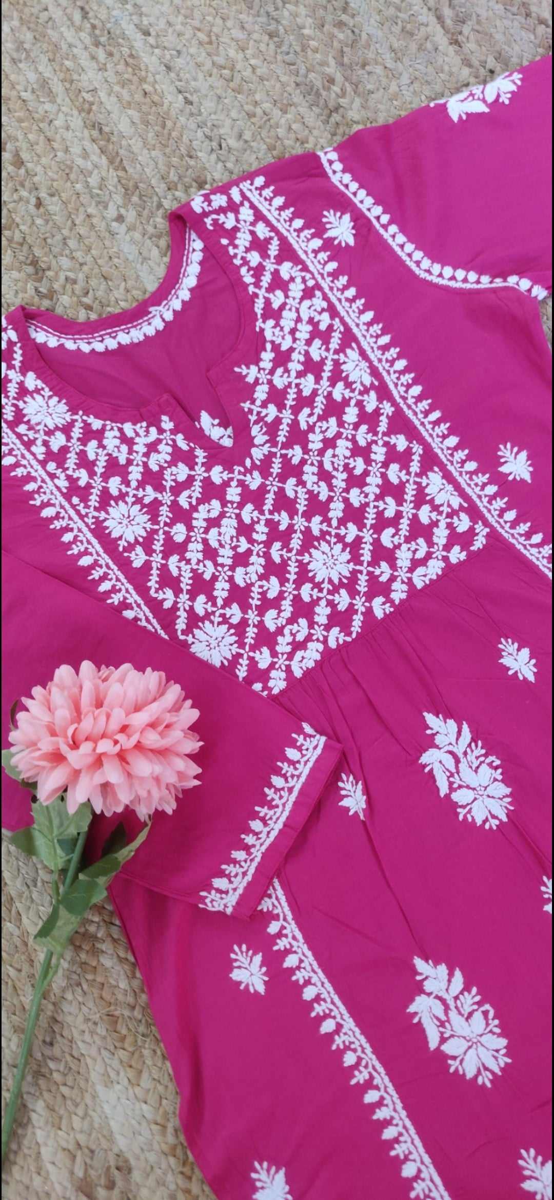 Pink Cotton Chikankari Kurta