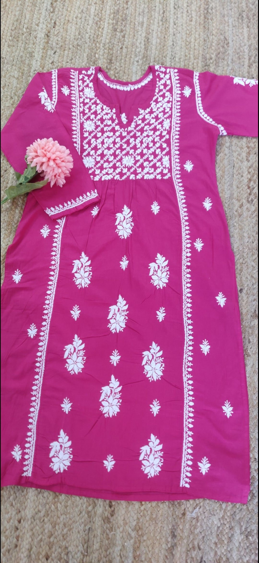 Pink Cotton Chikankari Kurta