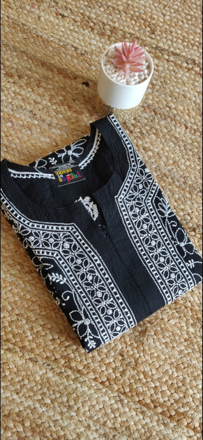 Black Cotton Chikankari Kurta