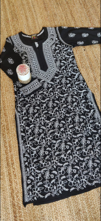 Black Cotton Chikankari Kurta