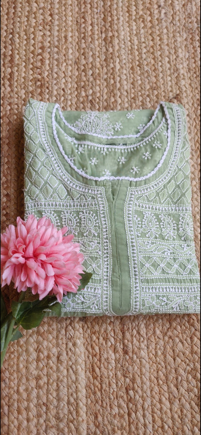 Pista green Cotton Chikankari Kurta