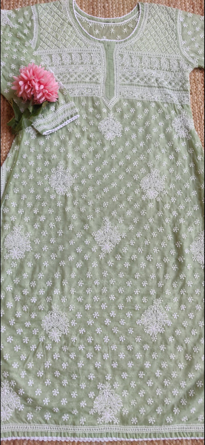 Pista green Cotton Chikankari Kurta