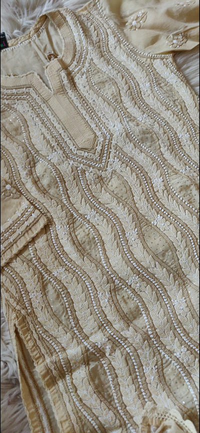 Beige cotton Chikankari Kurta