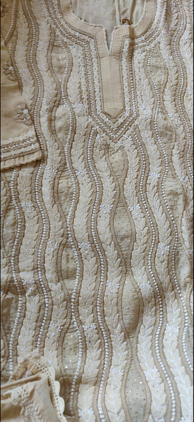 Beige cotton Chikankari Kurta