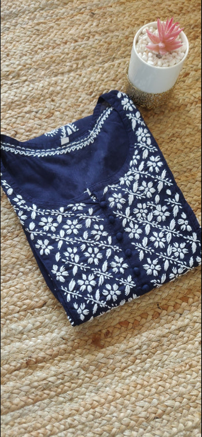 Navy blue cotton Chikankari kurta