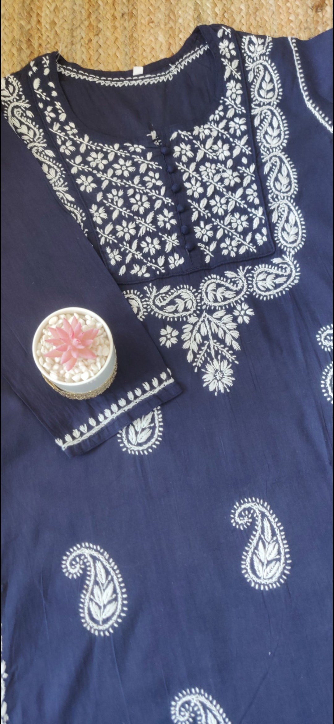 Navy blue cotton Chikankari kurta