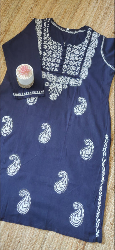 Navy blue cotton Chikankari kurta