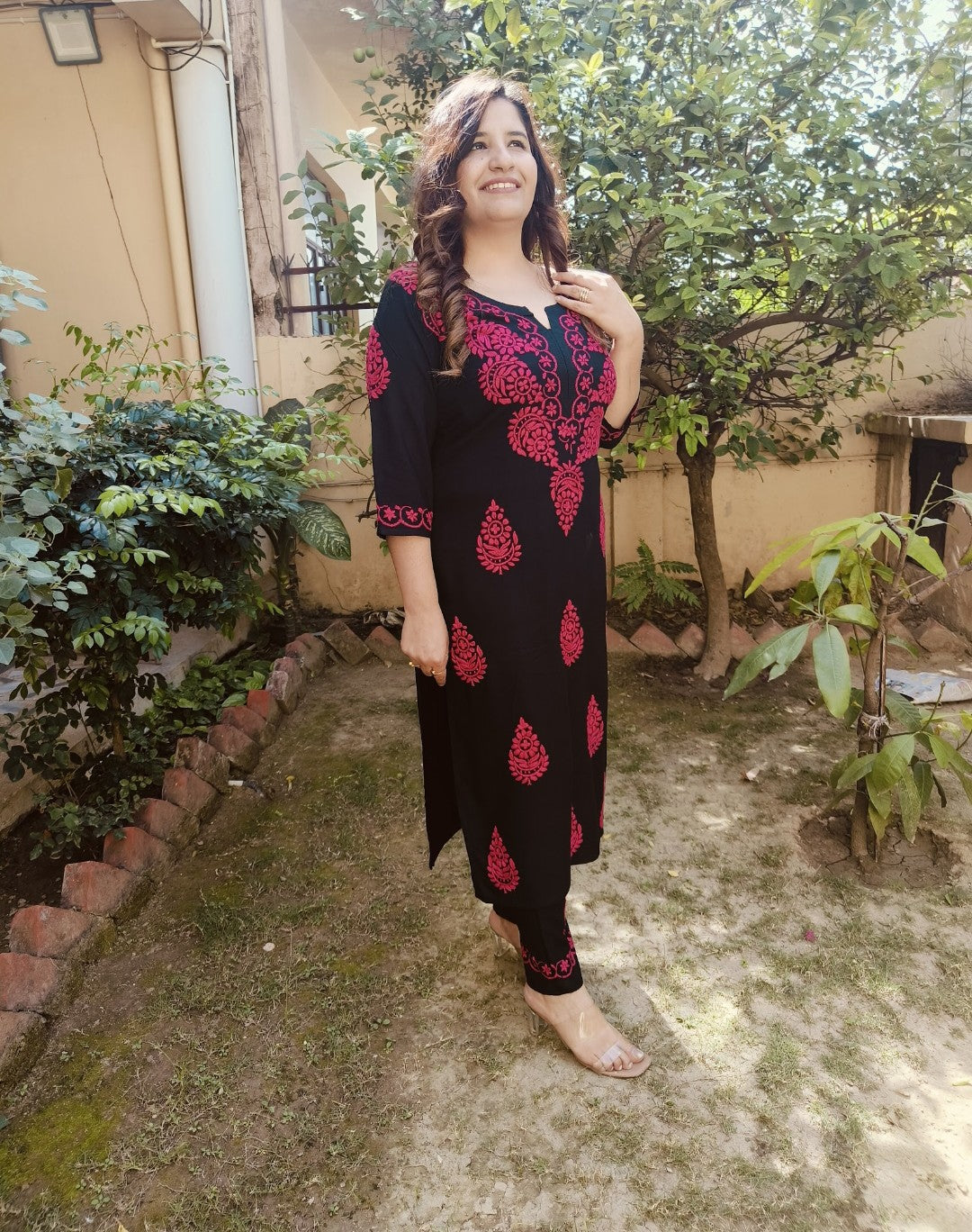 Black Rayon Chikankari kurta With Pant Set