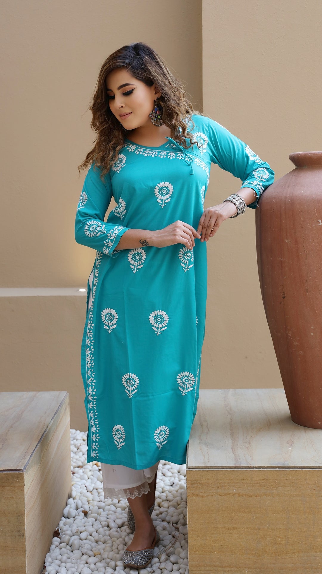 Sea Green Modal Chikankari kurta