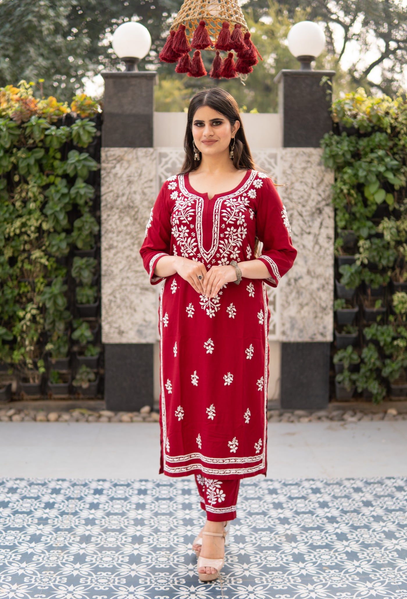 Maroon Rayon Chikankari Set